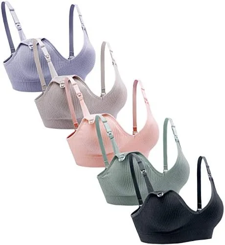 suekaphin nursing bra 5pack wireless deep v neck maternity bralette sleeping breastfeeding with extendersxlargesort rib surface a