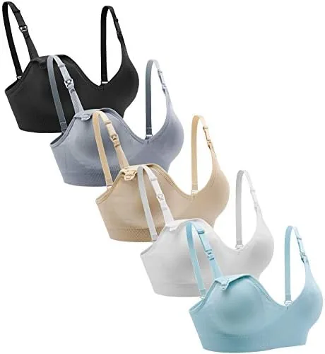 suekaphin nursing bra 5pack wireless deep v neck maternity nursing bra bralette sleeping breastfeeding with extendersmediumblacknudewhitegraylightblue